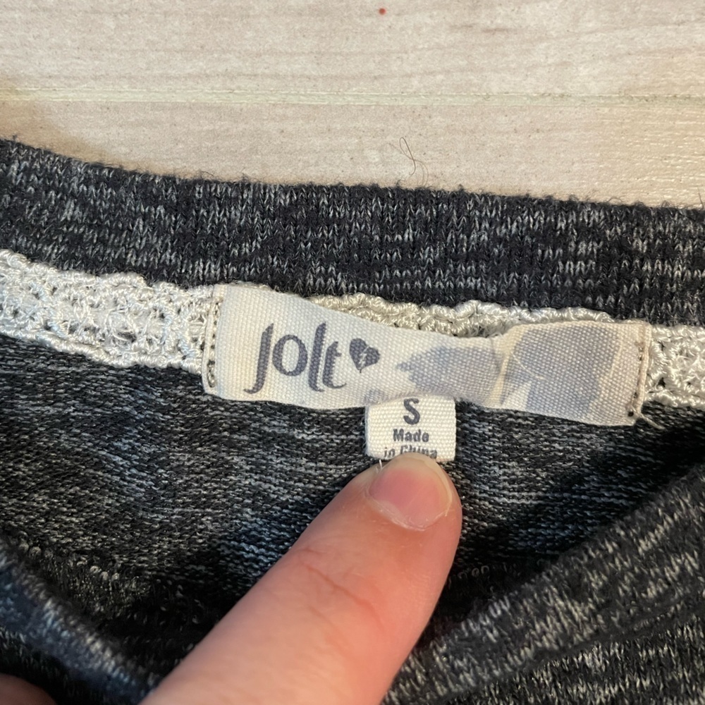 Jolt Dark Gray Cold Shoulder Ruffle Sweater - Soft Material- Size Small - Picture 5 of 10